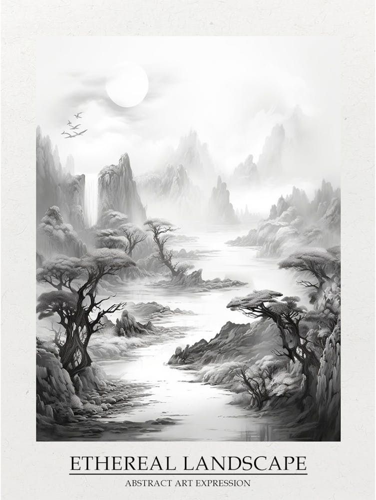 Ethereal Landscape Abstract Black And White 1 Poster