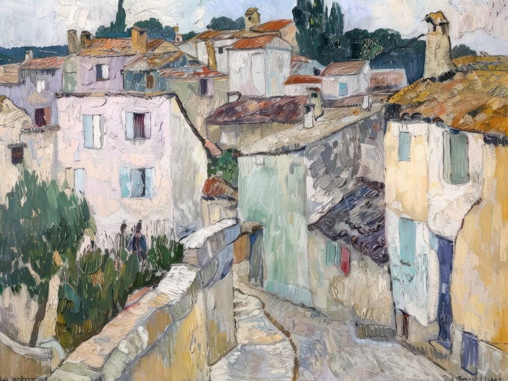 Village Hues Painting Inspired By Paul Cezanne