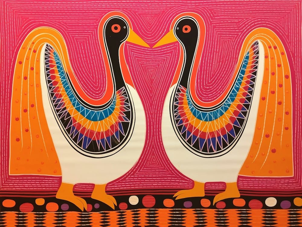 Swan 2 Folk Style Animal Illustration