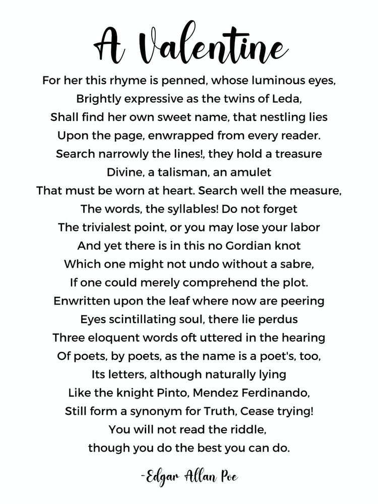 A Valentine Poem By Edgar Allan Poe