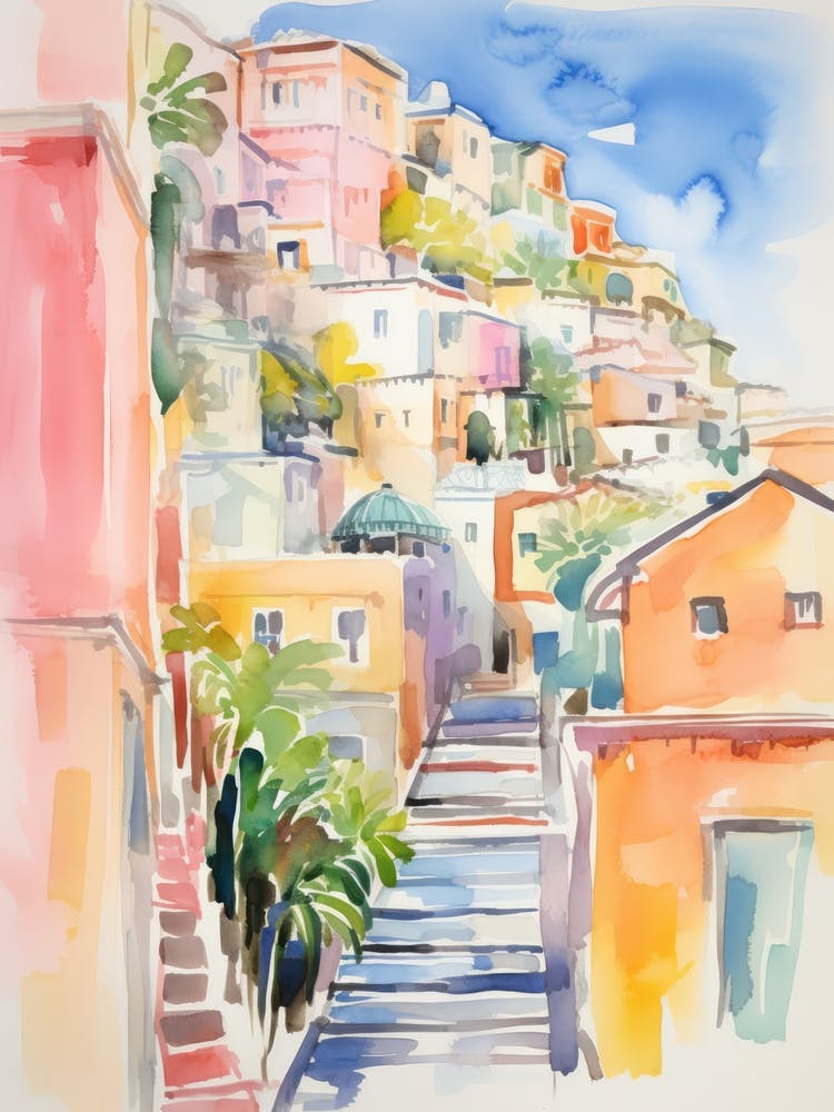 Positano, Italy Watercolour Streets 4