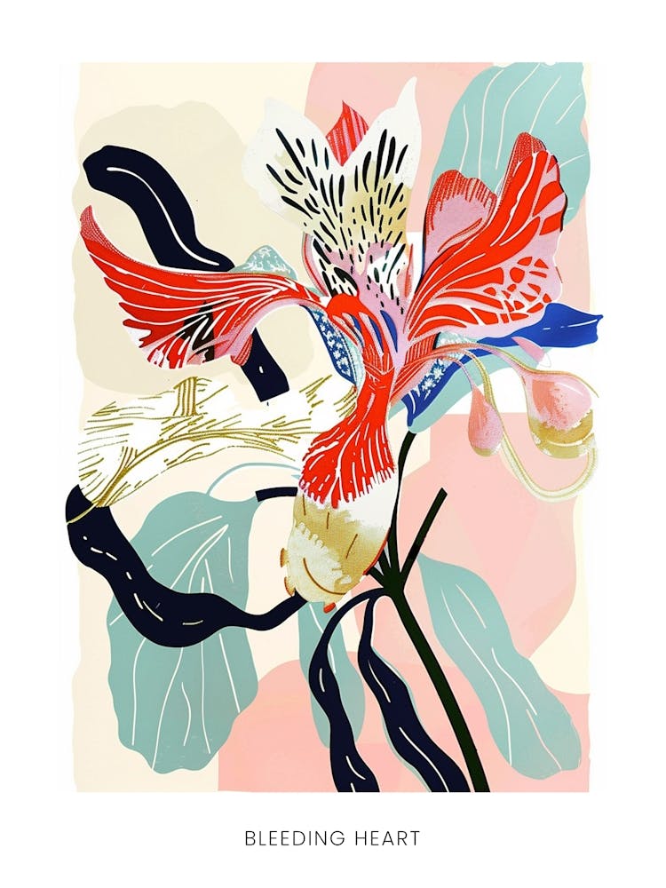 Colourful Flower Illustration Poster Bleeding Heart 1