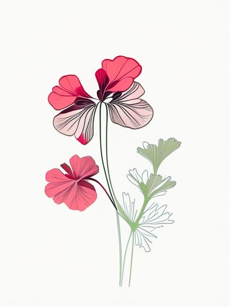 Geranium Floral Minimal Line Drawing 3 Flower