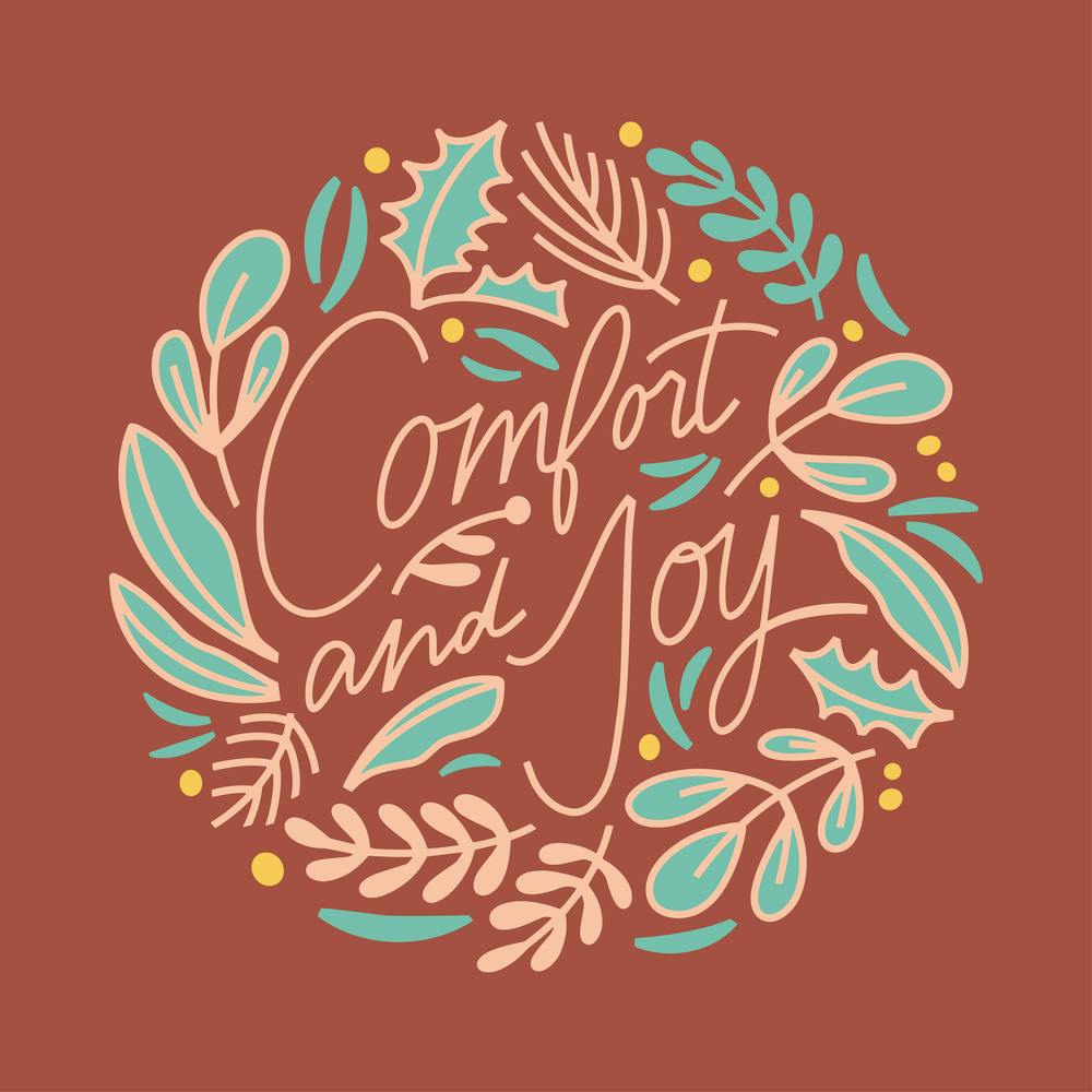 Comfort and Joy Red Square Illustrated