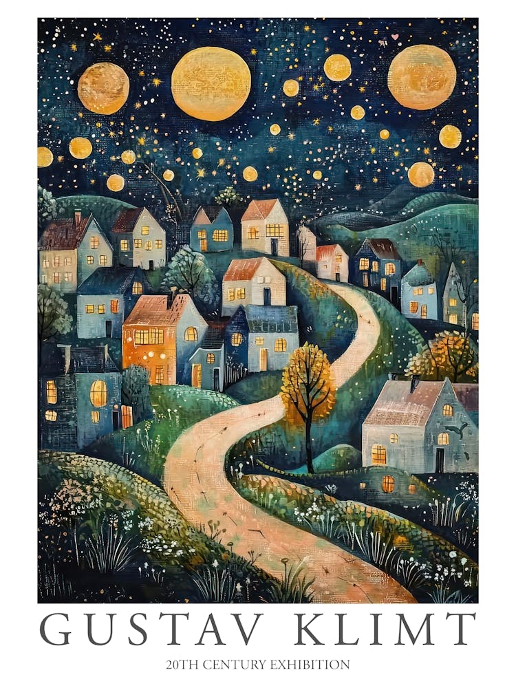 Gustav Klimt Print Night Town Klimt Poster Klimt Exhibition Poster Painting Flower Garden Stars