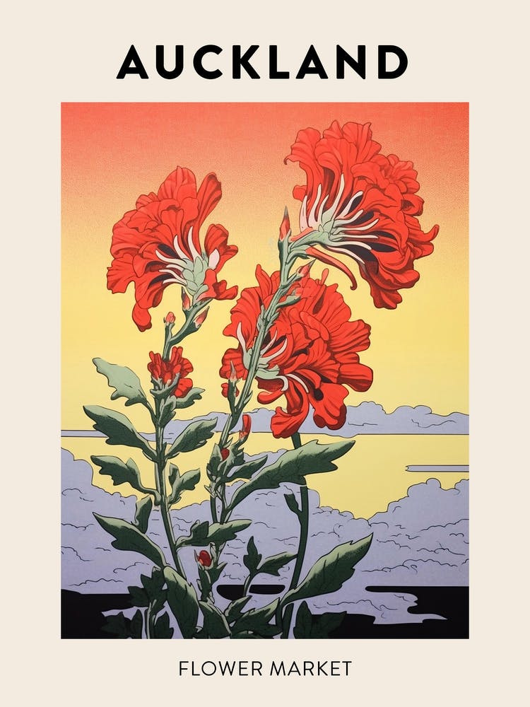Auckland New Zealand Botanical Flower Market Poster