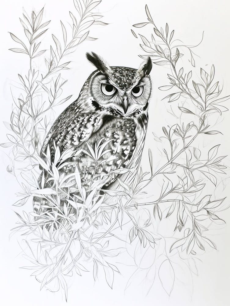 Brown Fish Owl Marker Drawing 4