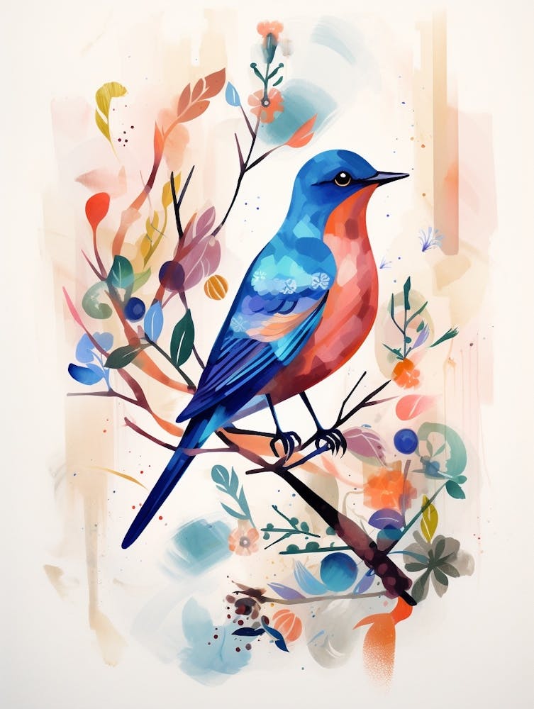 Bird Painting Collage Eastern Bluebird 2
