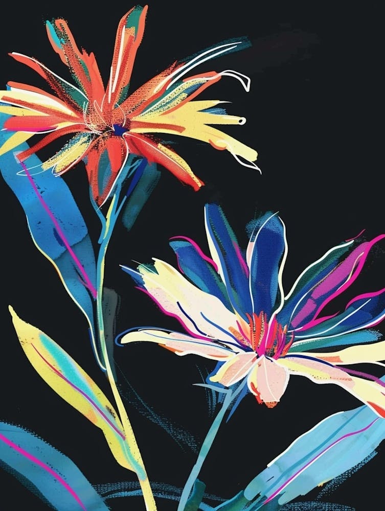 Neonblumen auf schwarzen Astern 5