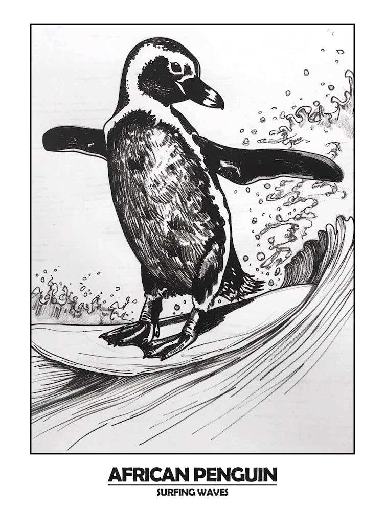 Penguin Surfing Waves Poster 2