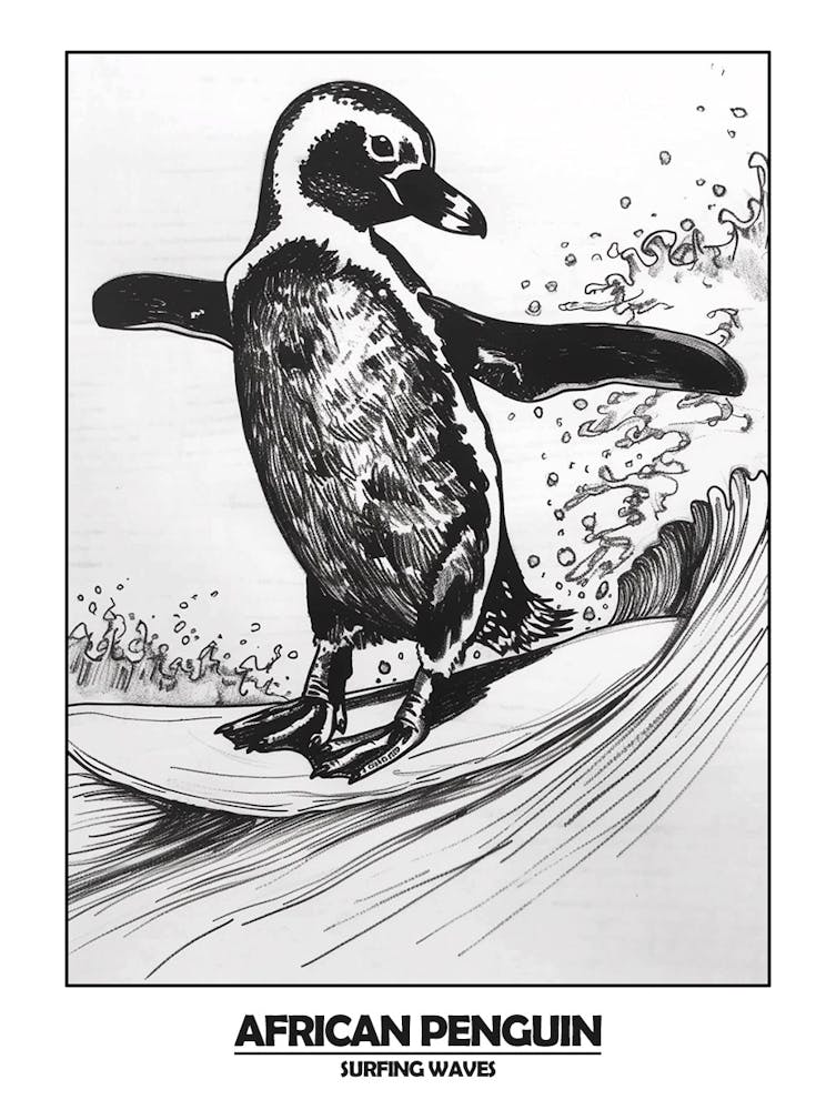 Penguin Surfing Waves Poster 2