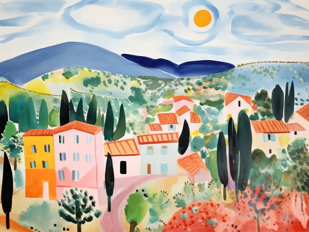 Tuscany Hills Italy Cute Watercolour Illustration 1