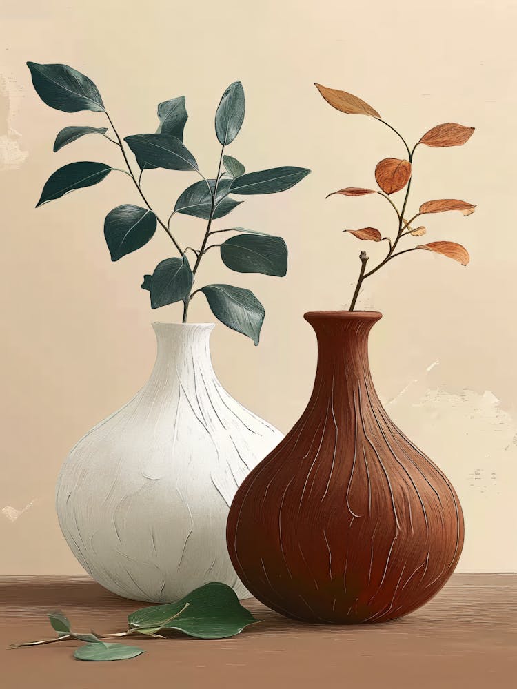 Two Vases With Leaves