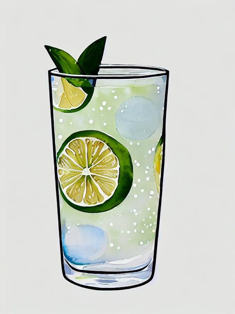 Gin und Tonic Minimalistische Strichzeichnung mit Aquarell-Cocktail Poster