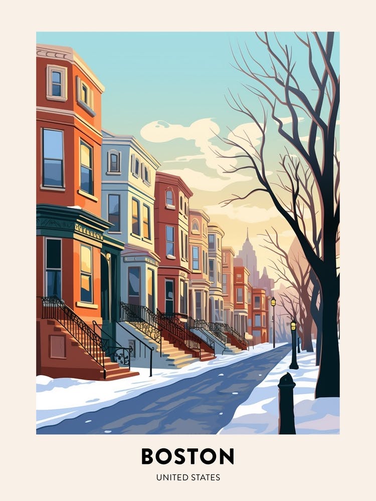 Vintage Winter Travel Poster Boston Usa 2