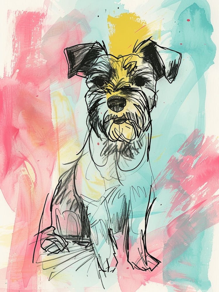 Pastel Lakeland Terrier Dog Pastel Line Illustration  2