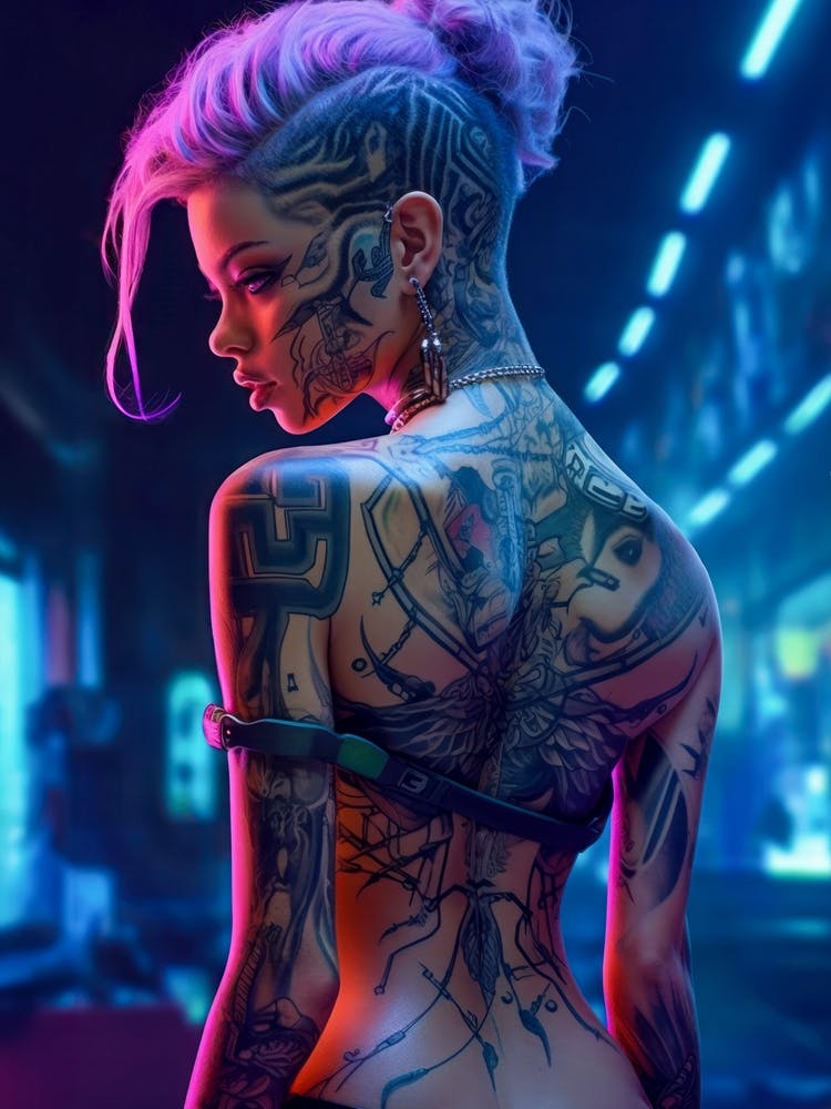 Sexy Cyberpunk Girl with Tattoos
