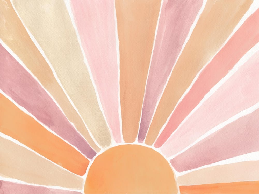 Watercolor Boho Sun in Blush Pink and Orange, Sunset, Sunshine, Sunrise
