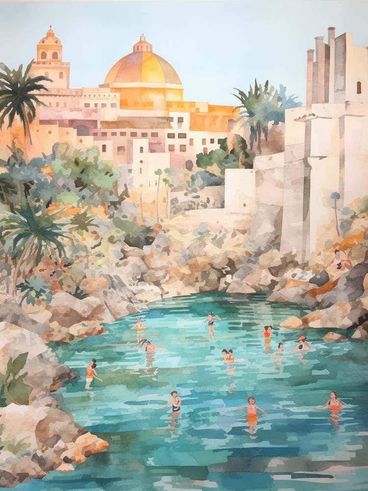 Swimming In Cartagena Spain Watercolour