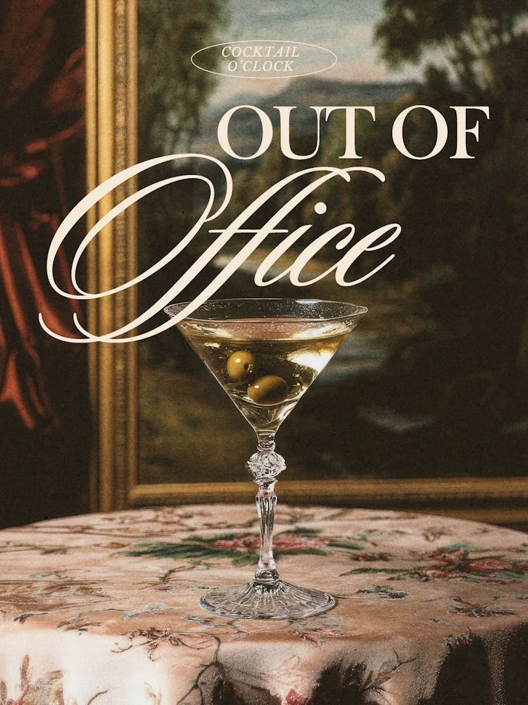 Out Of Office Dirty Martini Cocktail Print Old Money Aesthetic Retro Wall Art Office Decor