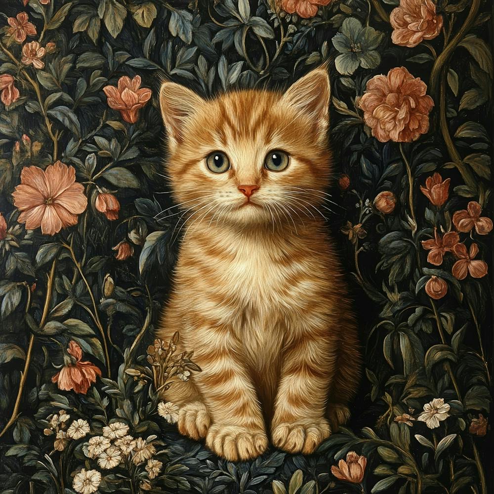Cat In Flowers Art 4