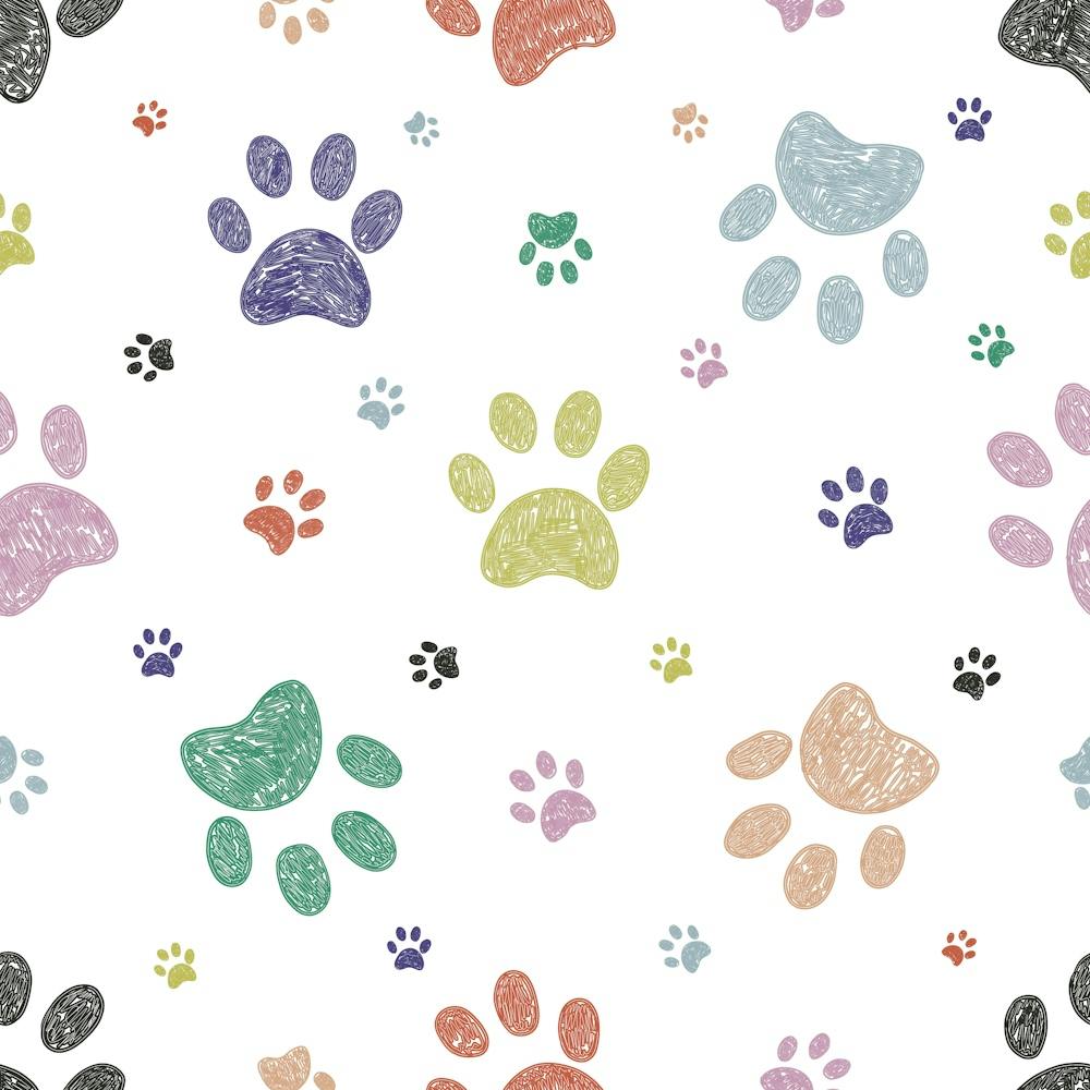 Doodle Colorful Paw Prints Seamless Fabric Desgin Pattern