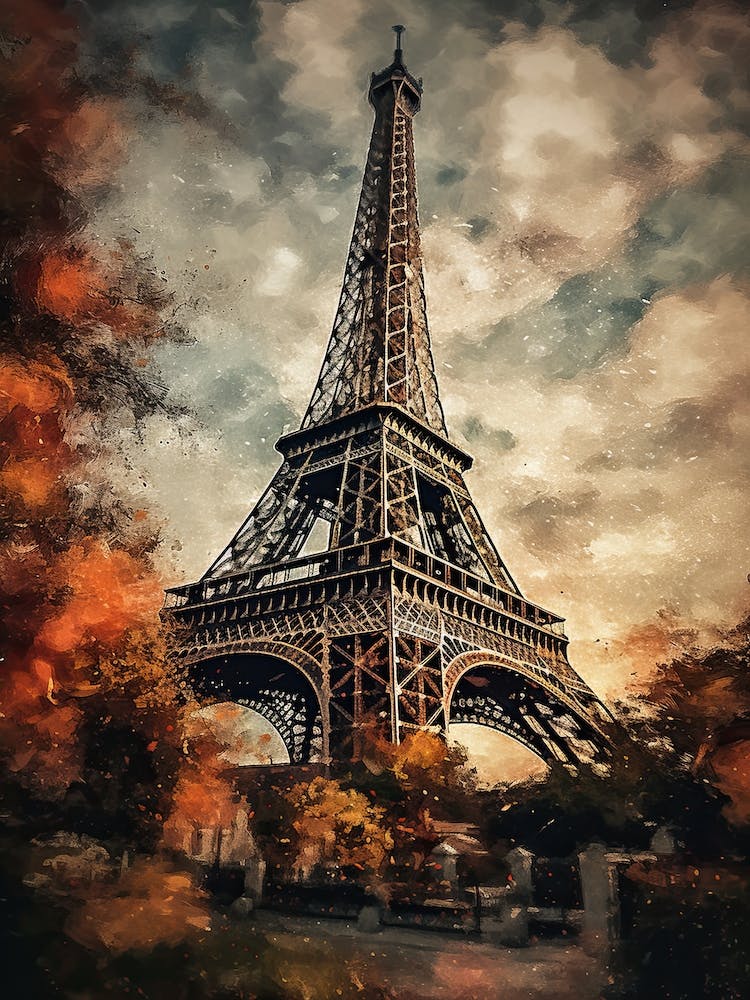 Eiffel Tower Paris France Oil Painting Style 2