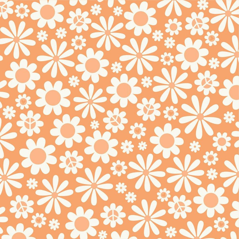 Orange, Hippy, Retro, 80's Peace Sign Flower Power