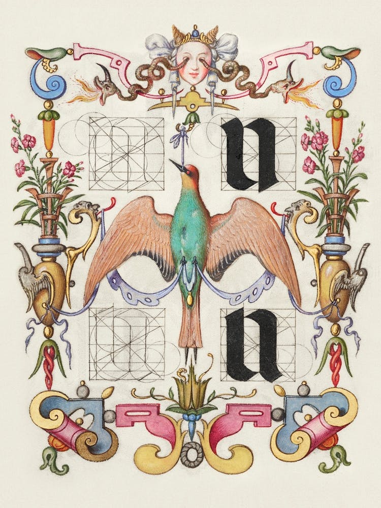 Guide For Constructing The Letters U And V From Mira Calligraphiae Monumenta, Joris Hoefnagel