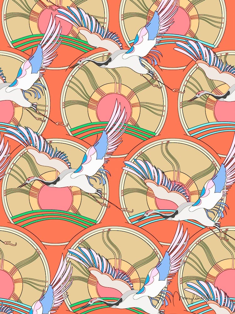 Retro Crane Birds