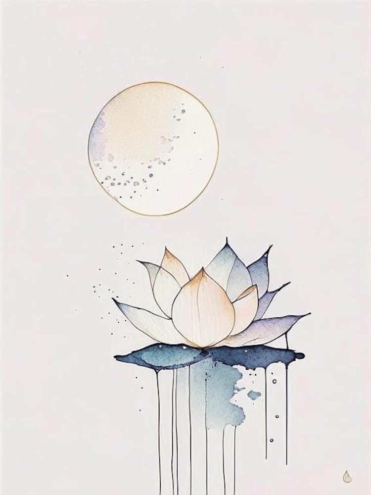 Lotus And Moon 2 Symbol Minimal Watercolour