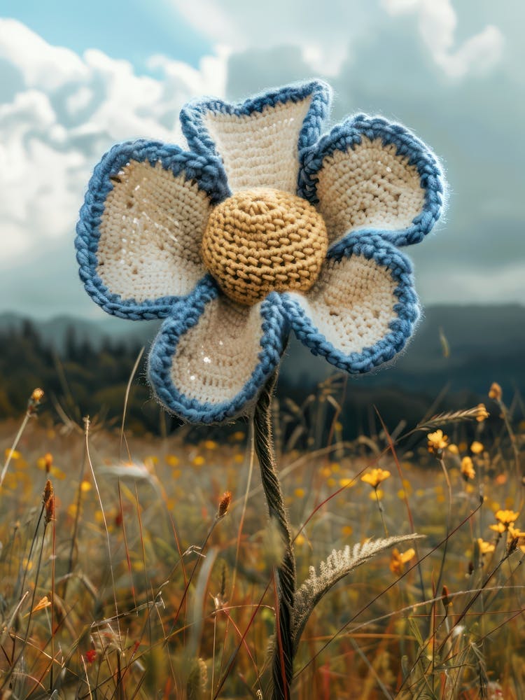 Blue Daisy Knitted In Crochet 3