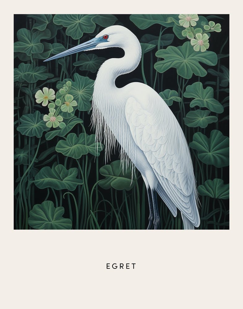Ohara Koson Inspired Bird Painting Egret 4 Poster