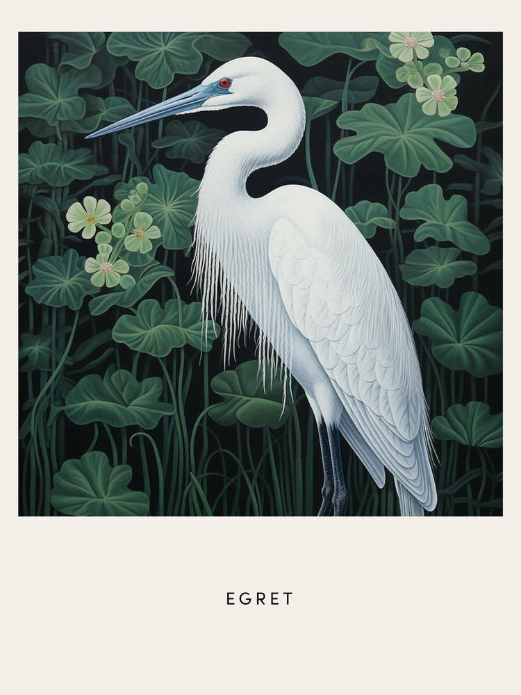 Ohara Koson Inspired Bird Painting Egret 4 Poster