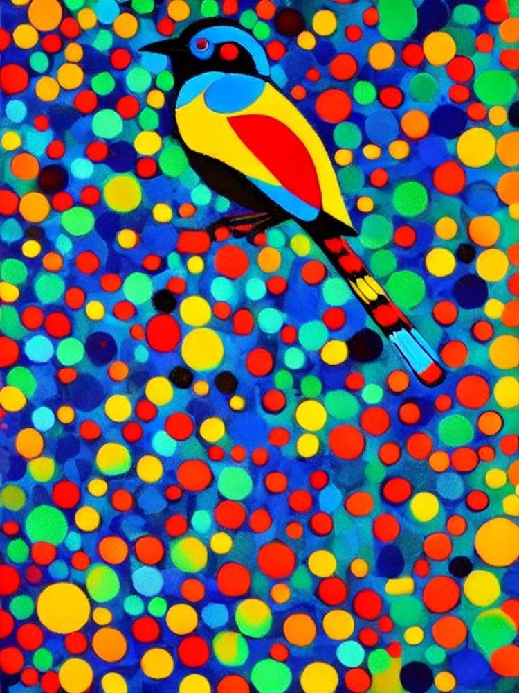 Mockingbird Yayoi Kusama Style Illustration Bird