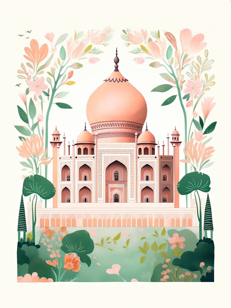Taj Mahal   Agra, India   Cute Botanical Illustration Travel 0