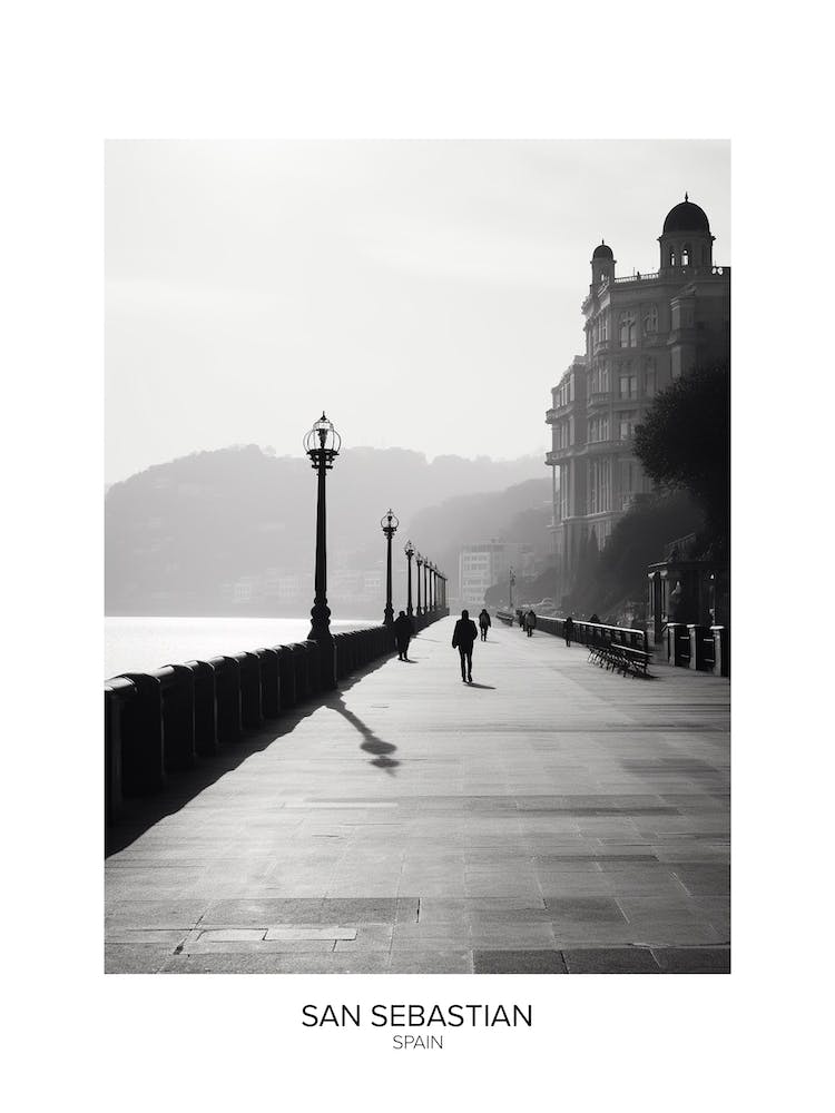 Poster Of San Sebastian, Spain, Black And White Analogue Photography 2