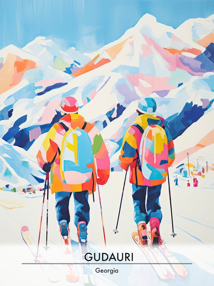 Gudauri Georgien, Skigebiet Poster Illustration 2