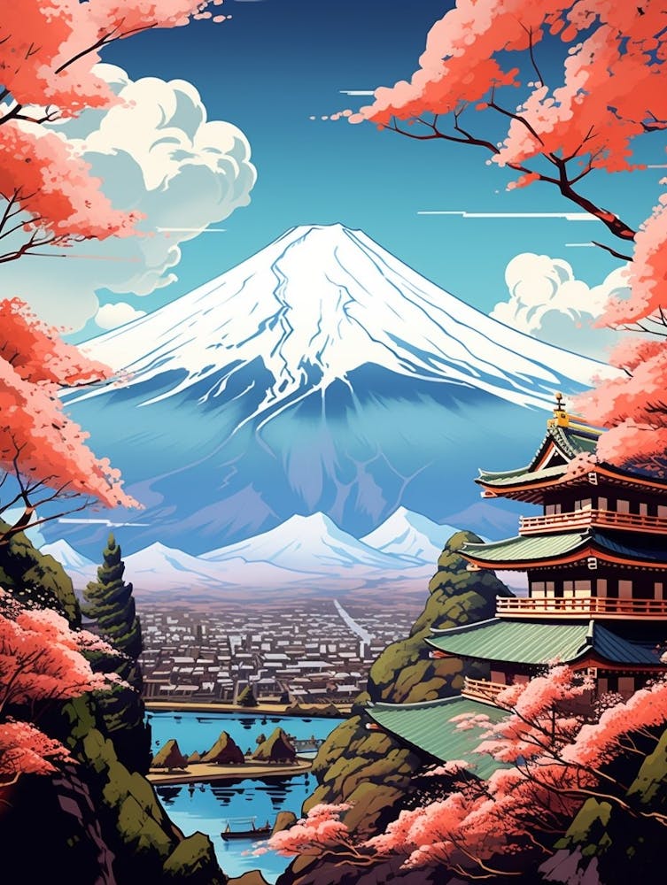Mountains And Hot Springs Japanese Style Illustration 9