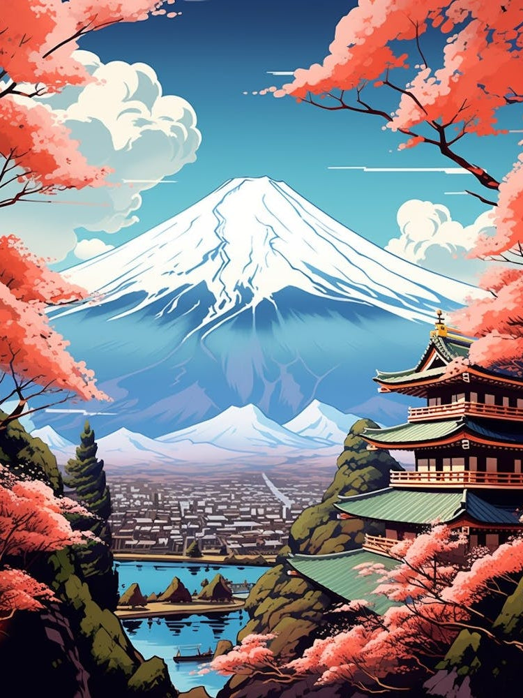 Mountains And Hot Springs Japanese Style Illustration 9