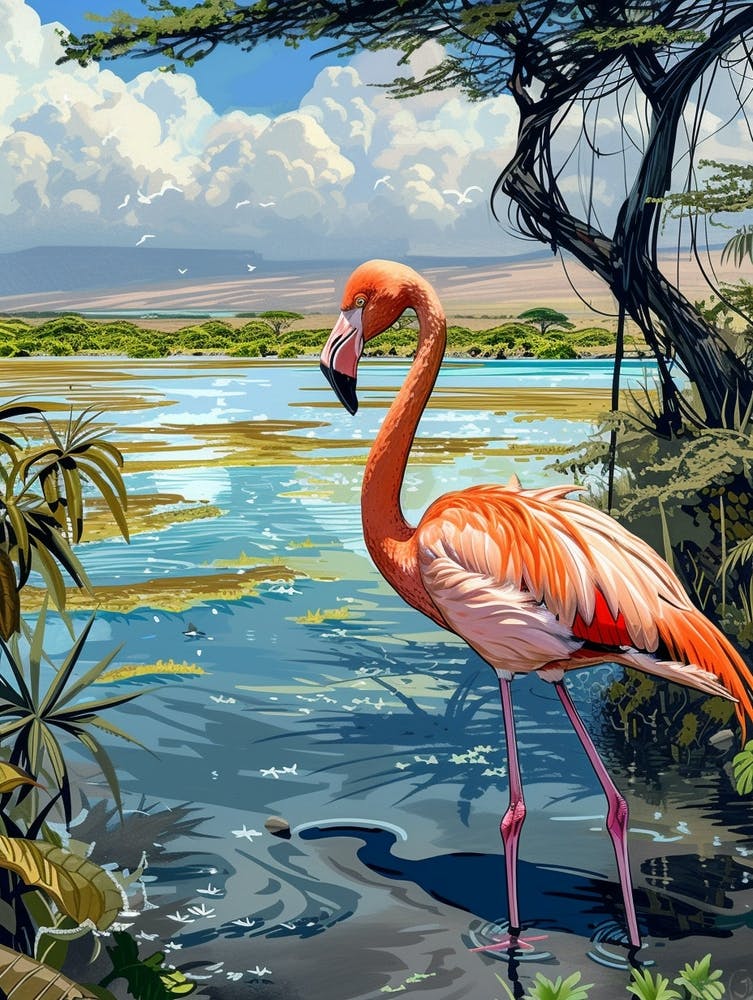 Greater Flamingo Lake Natron Tanzania Tropical Illustration 4