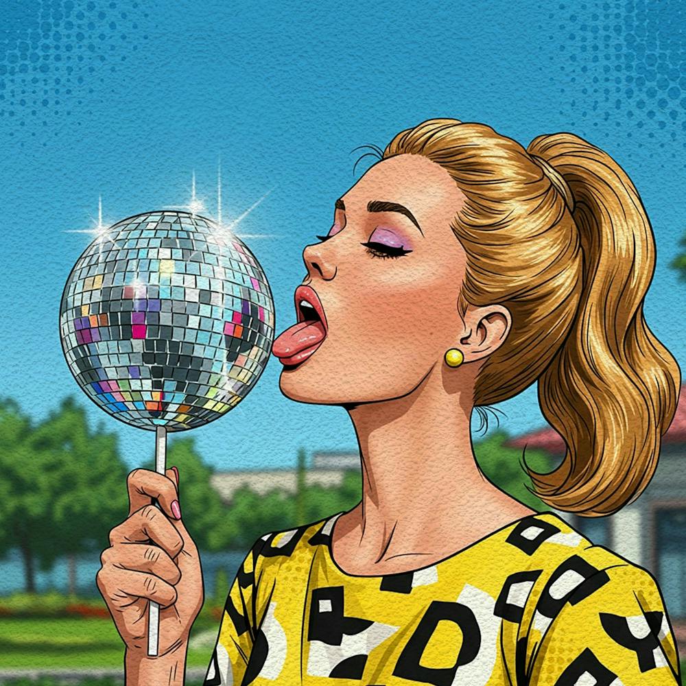 Woman Licking Lollipop Disco Ball