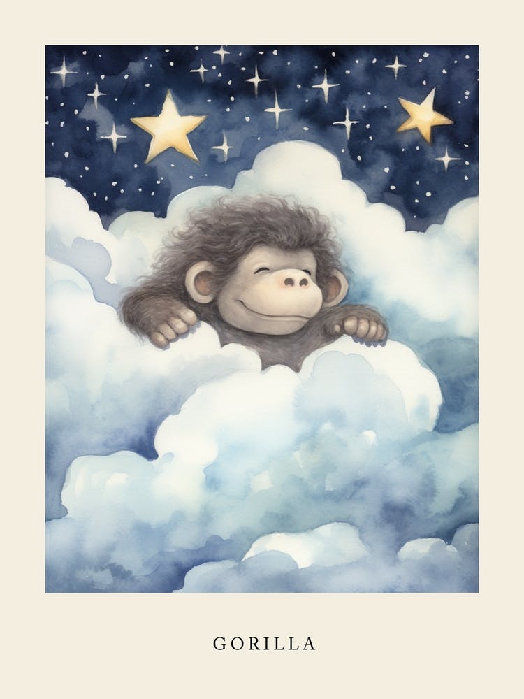 Baby Gorilla 4 Sleeping In The Clouds Nursery Poster