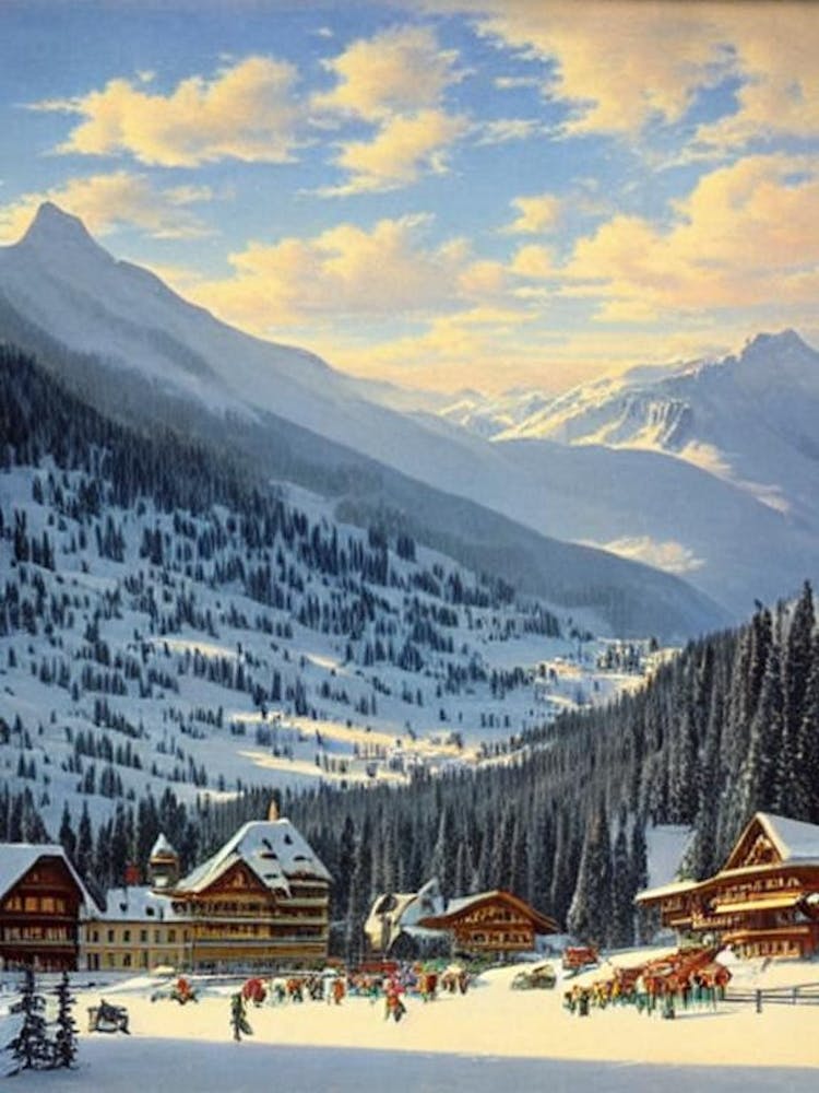 Kitzbühel, Austria Ski Resort Vintage Landscape 1 Skiing Poster