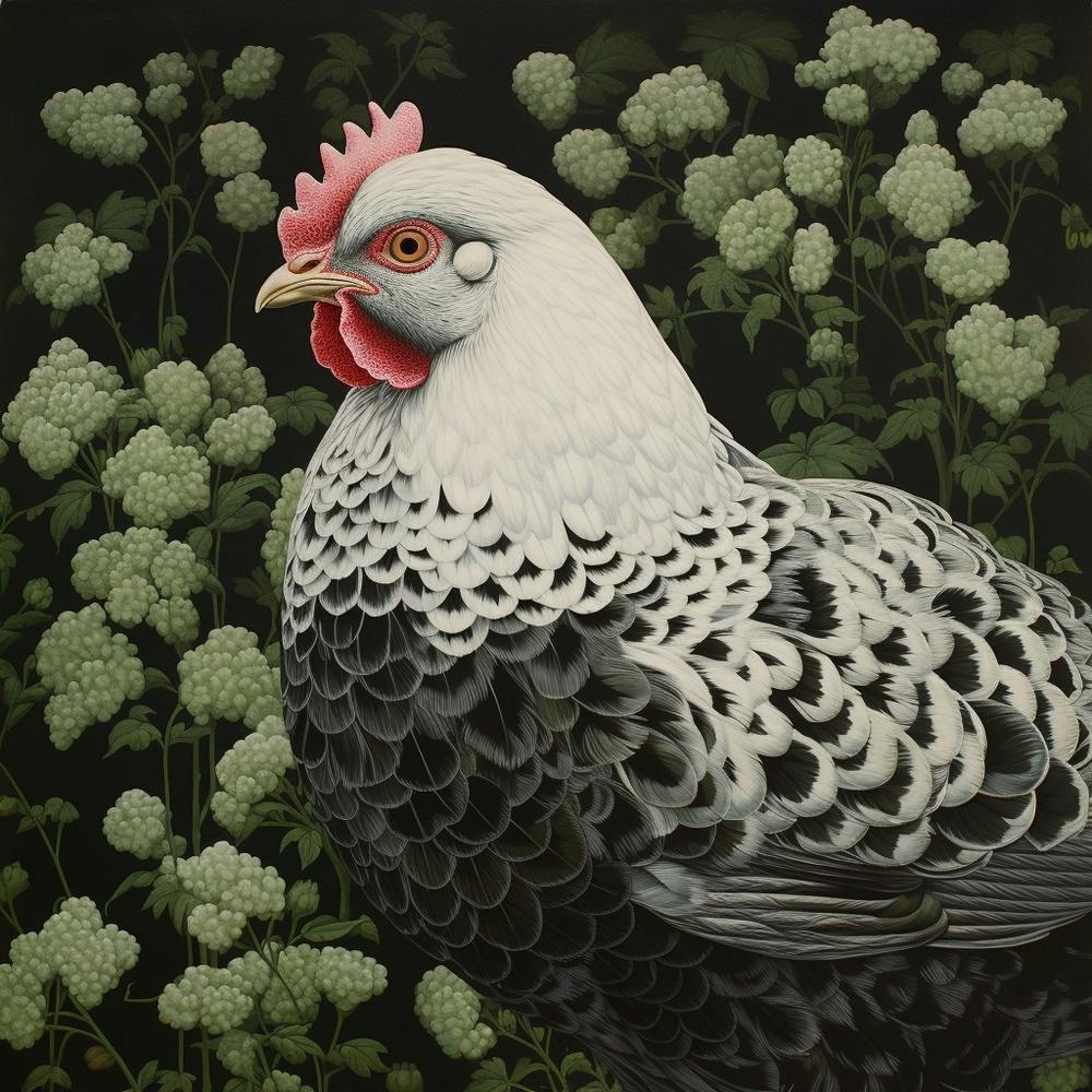 Ohara Koson Inspired Bird Painting Chicken 3 Square