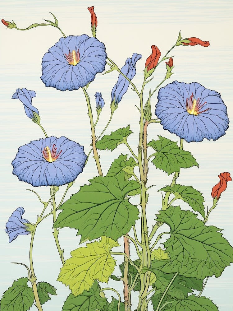 Asagao Morning Glory 4 Vintage Japanese Botanical
