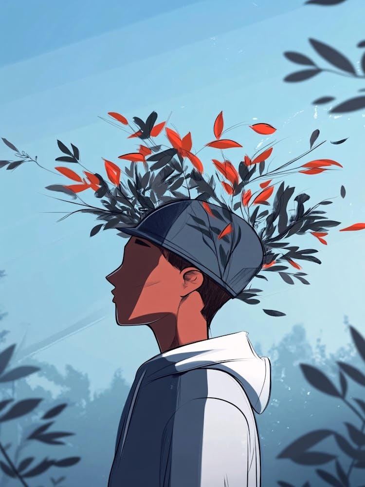 Homme aux feuilles sur la tête 1