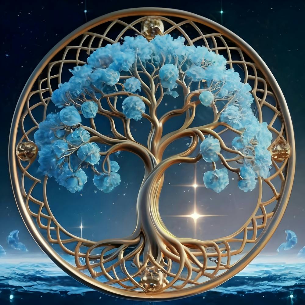 Blooming Skybluebluegold Tree Of Life In Silve (3)