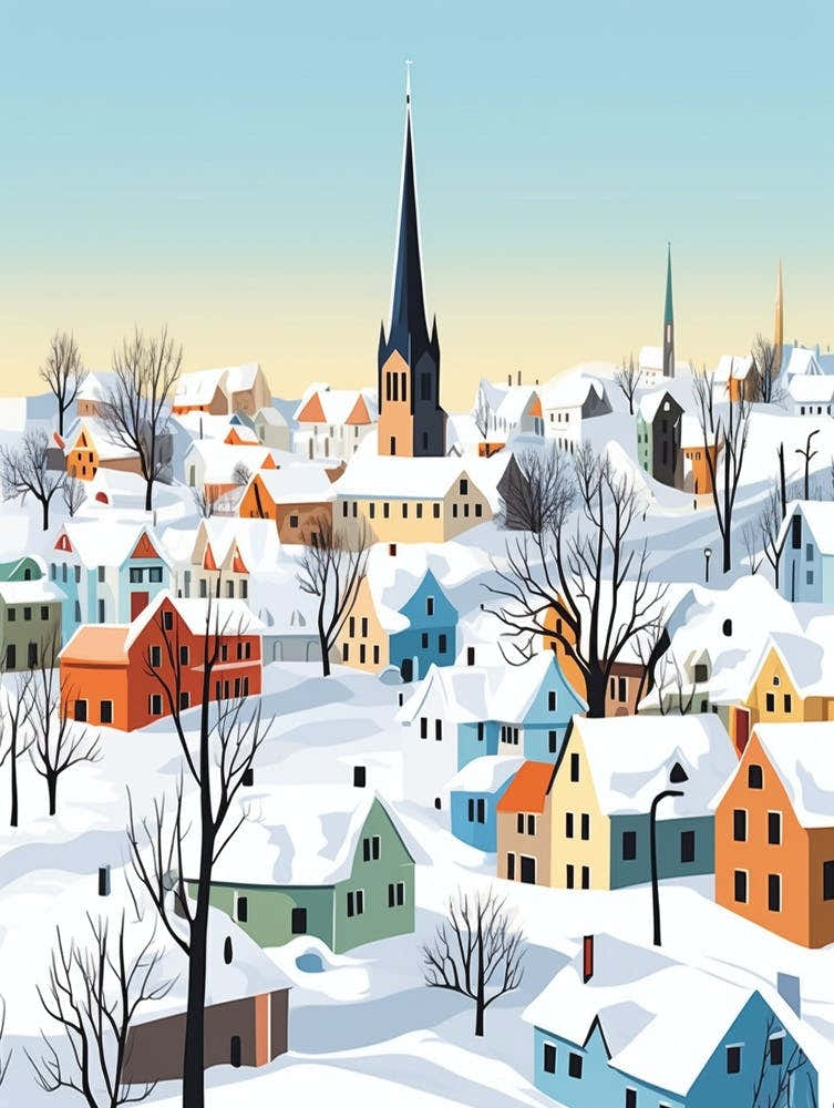 Retro Winter Illustration Tallinn Estonia 1