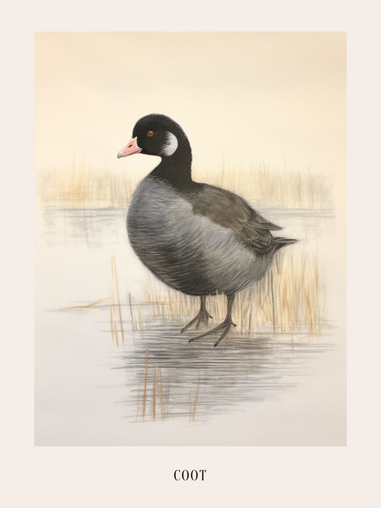 Vintage Bird Drawing Coot 3 Poster